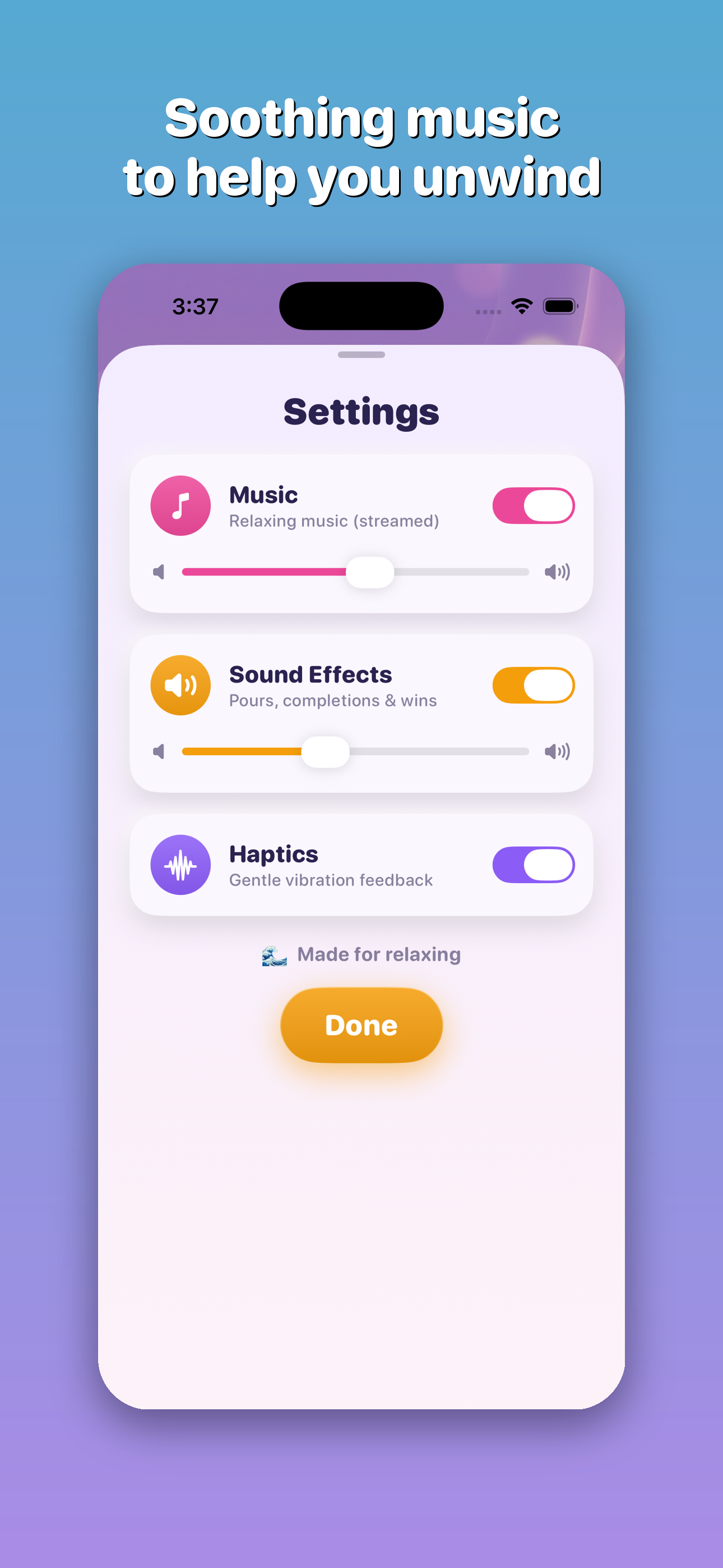 Water Sort Puzzle soothing music settings